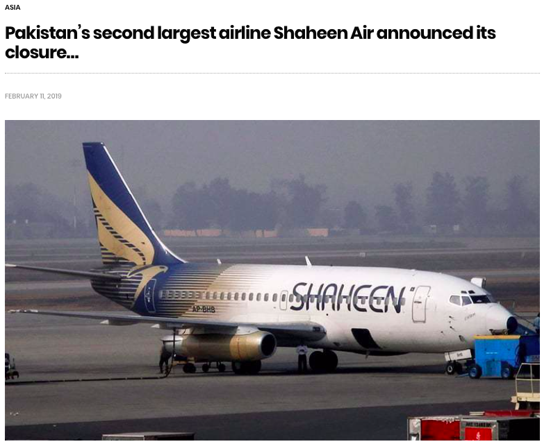 News In flight runs fake news story about closure of Shaheen Air International's closure. The airline denies any such rumours. 