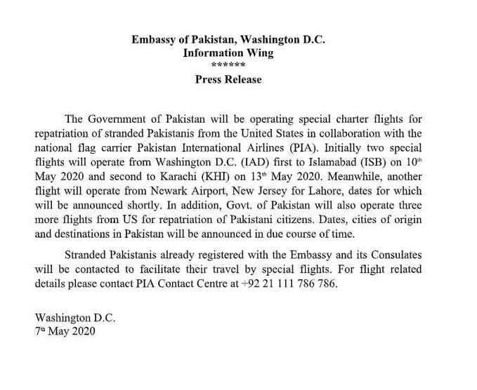 PIA used to fly direct to Washington on regular basis until 1998.