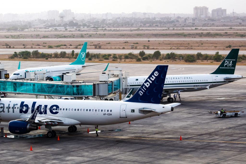 All three domestic airlines at Karachi domestic airport.  Photo: Syed Shajie Hussain of PSPK