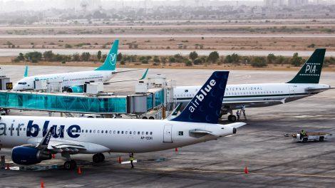 All three domestic airlines at Karachi domestic airport. Photo: Syed Shajie Hussain of PSPK