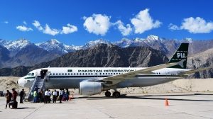 Pakistan International Airlines Airbus A320 in its retro livery registeration AP-BLA at Skardu Airport. Photo: Muhammad Saad