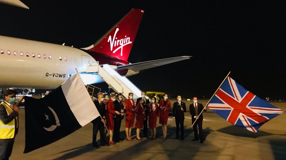 Virgin Atlantic inaugural flight at Islamabad International Airport.