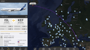 Air Bahn's first aircraft Airbus A320 on its way to the United States of America from Istanbul