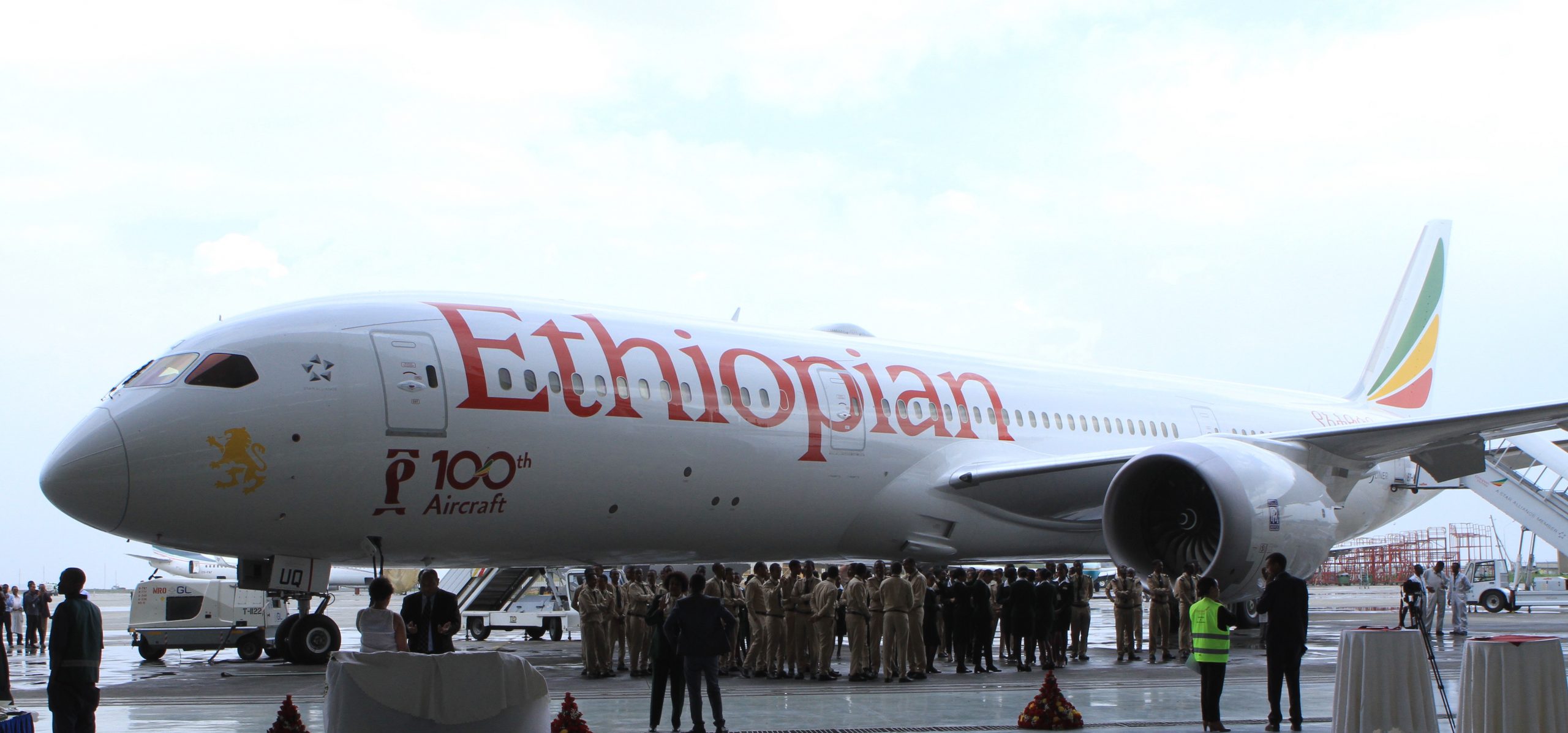 Ethiopian airlines receiving its 100th aircraft.